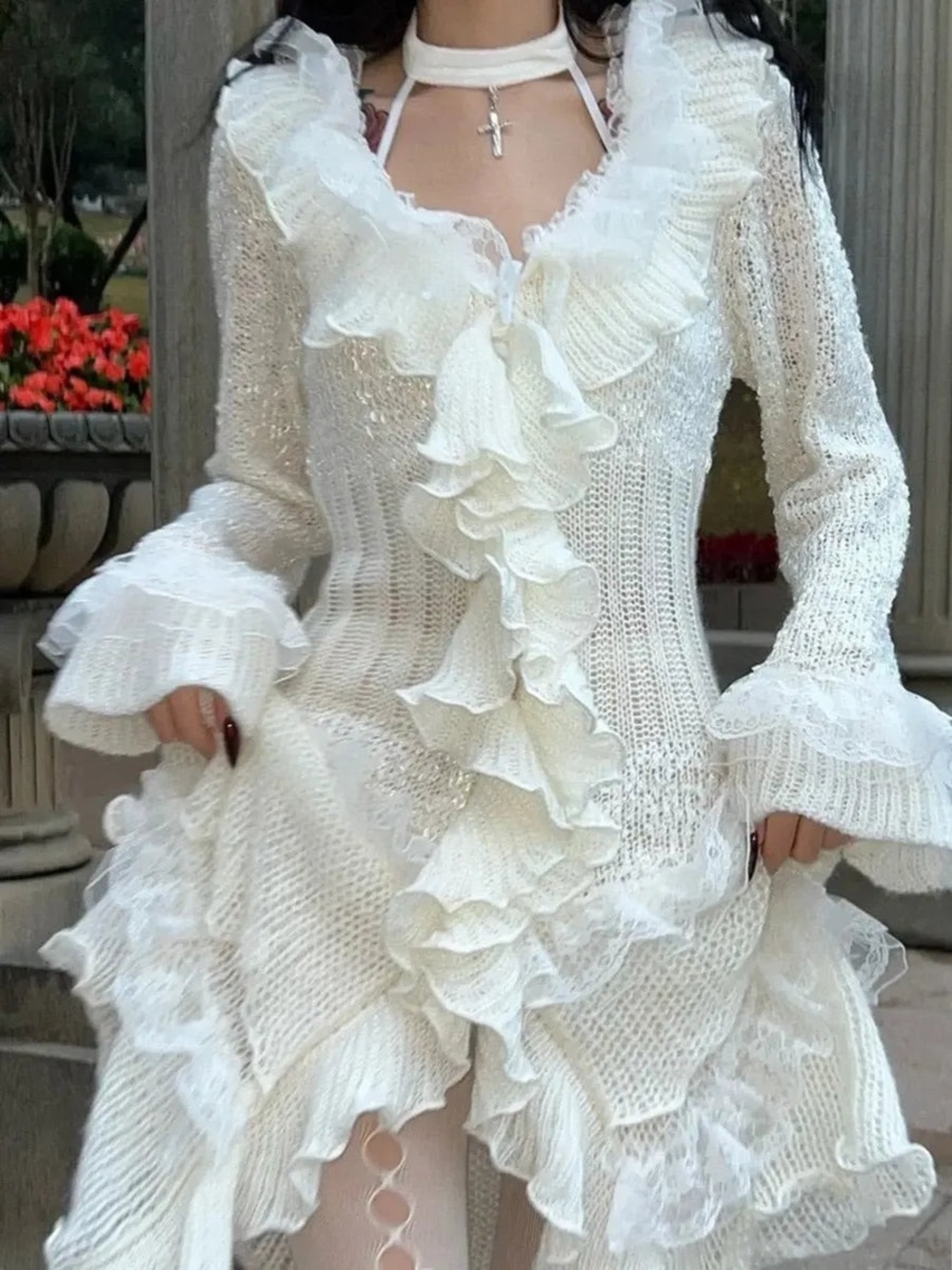 Whimsy Long Ruffled and Lace Cardigan